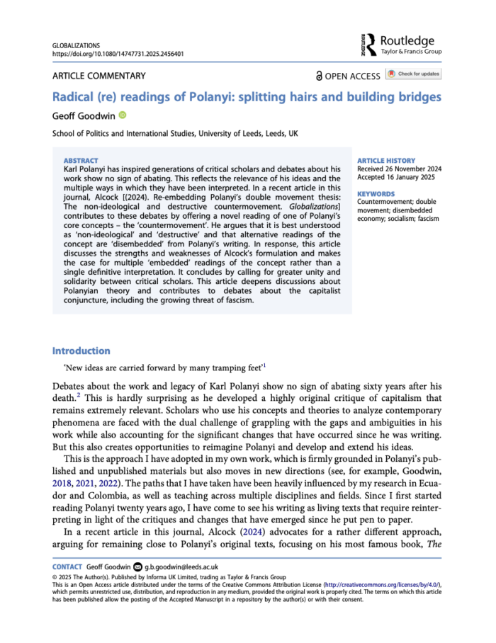Preview of the article 'Radical (re)readings of Polanyi'